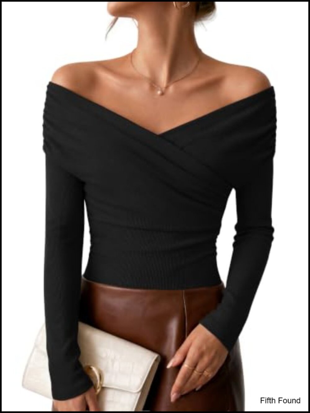 Off Shoulder Wrap Long Sleeve Crop Top Y2K Going Out Blouse